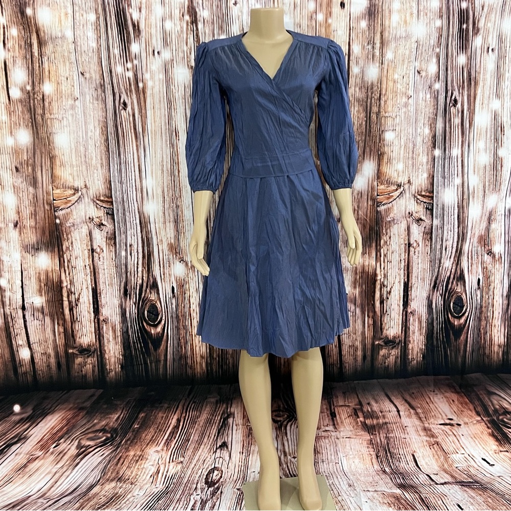 Calypso Christiane Celle Silk Wrap XS Blue Gray Crinkle Dress (orig $395)